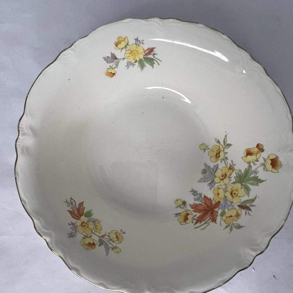 Vintage Homer Laughlin Eggshell Floral Serving Bowl Platter Set Gold Trim USA